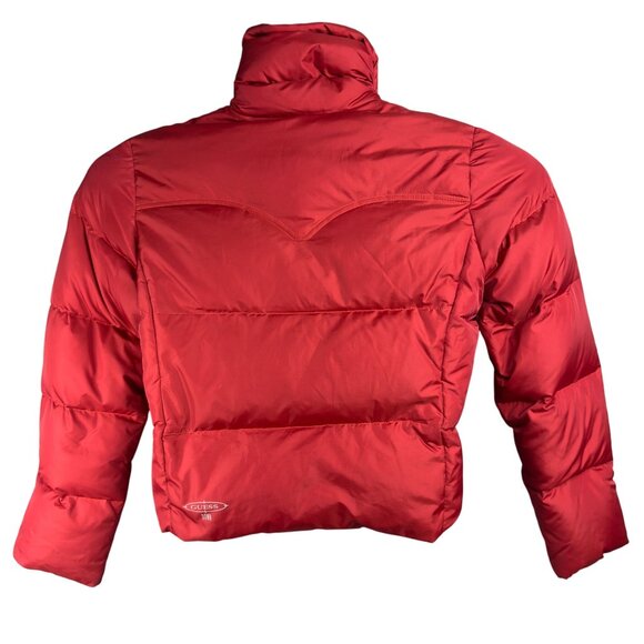 Guess Puffer Down Filled  Jacket Womens M Red Quilted Insulated Double Zip - Picture 2 of 10